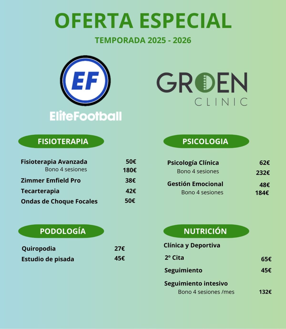 Groen Clinic - Oferta especial - Temporada 2025-2026 - EliteFootball